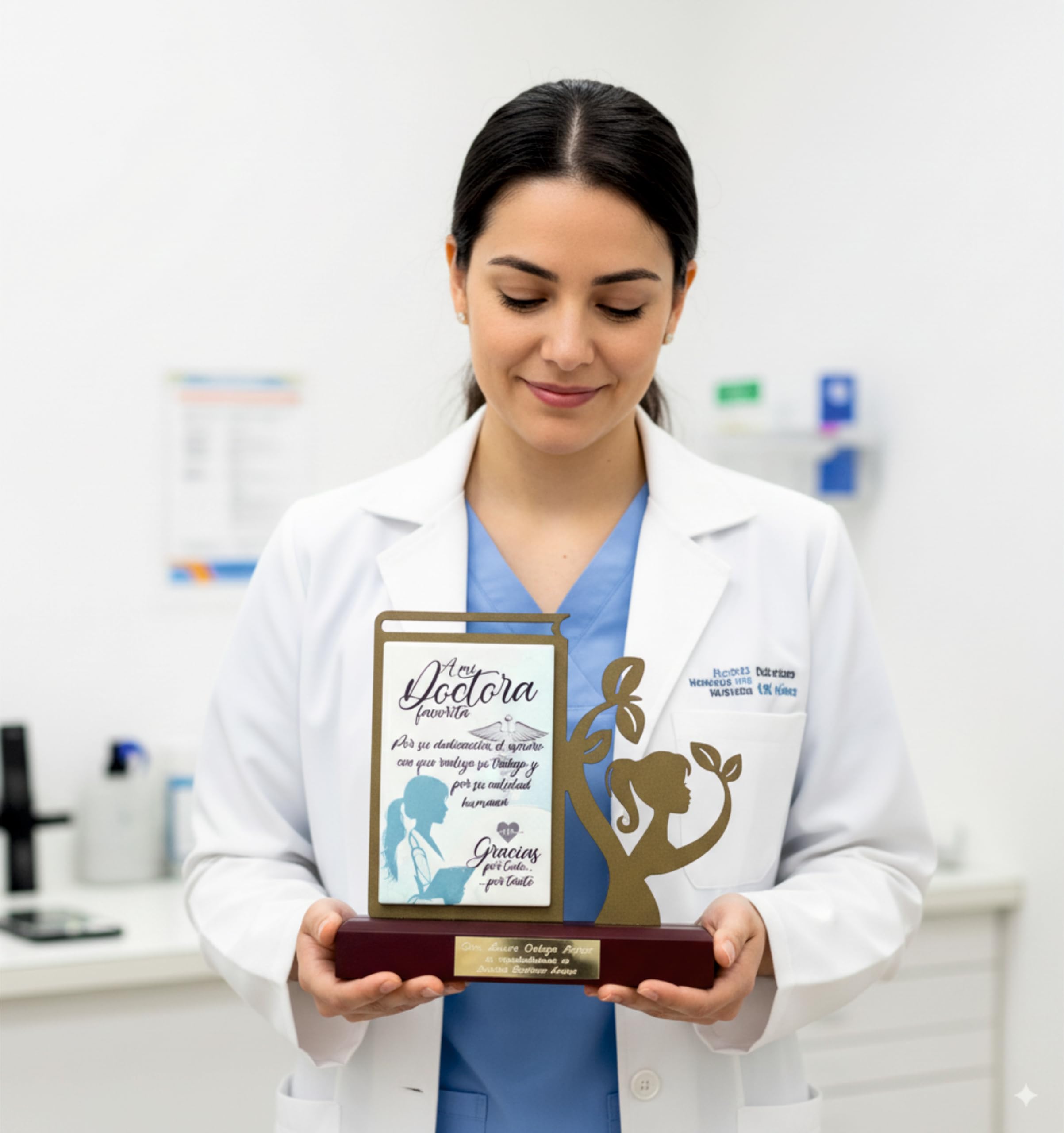 Regalo Médica Doctora para Agradecimiento, Figura Personalizada con dedicatoria de Acero Satinado
