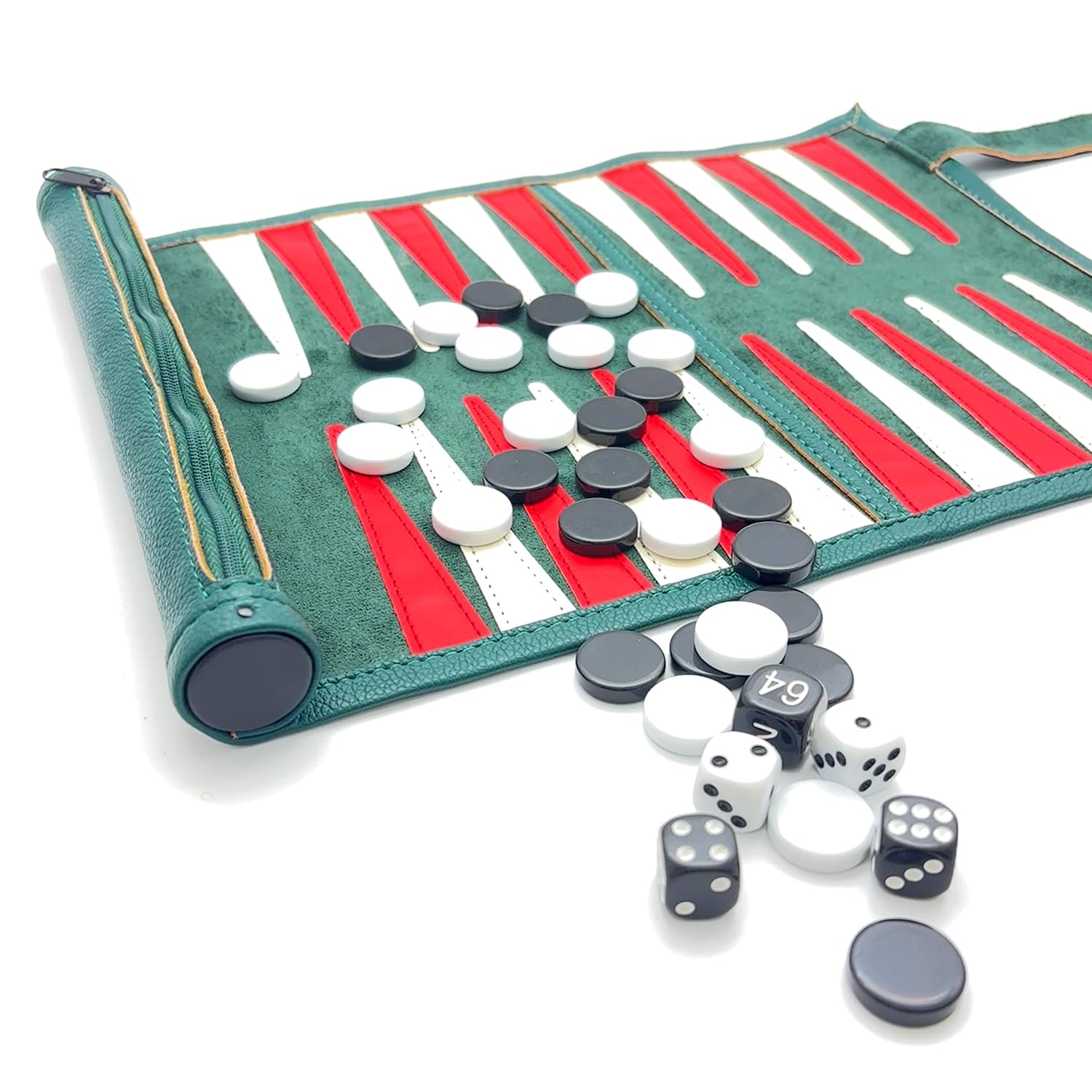 Travel Backgammon Set, Portable 18.5inch Leather Backgammon Sets, Roll-Up Travel Backgammon Game, Tactical Board Game Ideas (Green) - Image 4