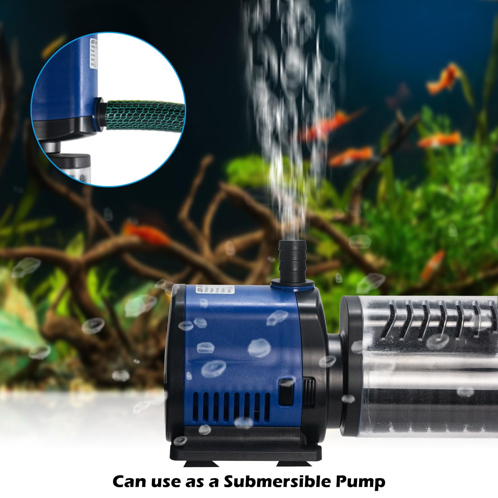 Tararium 4 w 1 pompa głębinowa 2500 l/h do 350-1100 litrów – cicha pompa do stawu i akwarium z filtrem gąbkowym, wysoka wysokość tłoczenia 2,4 m i ochrona przed pracą na sucho (woda słodka/słona)
