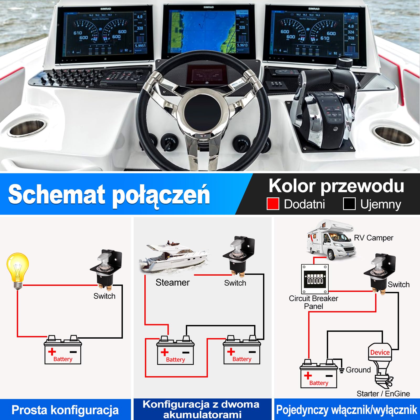Spurtar Przełącznik akumulatora samochodowego 12 V, 24 V, 36 V, zestaw Vergrendelplaat 500A Batterij hoofdschakelaar, izolator voor Auto, Vrachtwagen, wiązanie, Camper, Boot, Graafmachine Tractor,