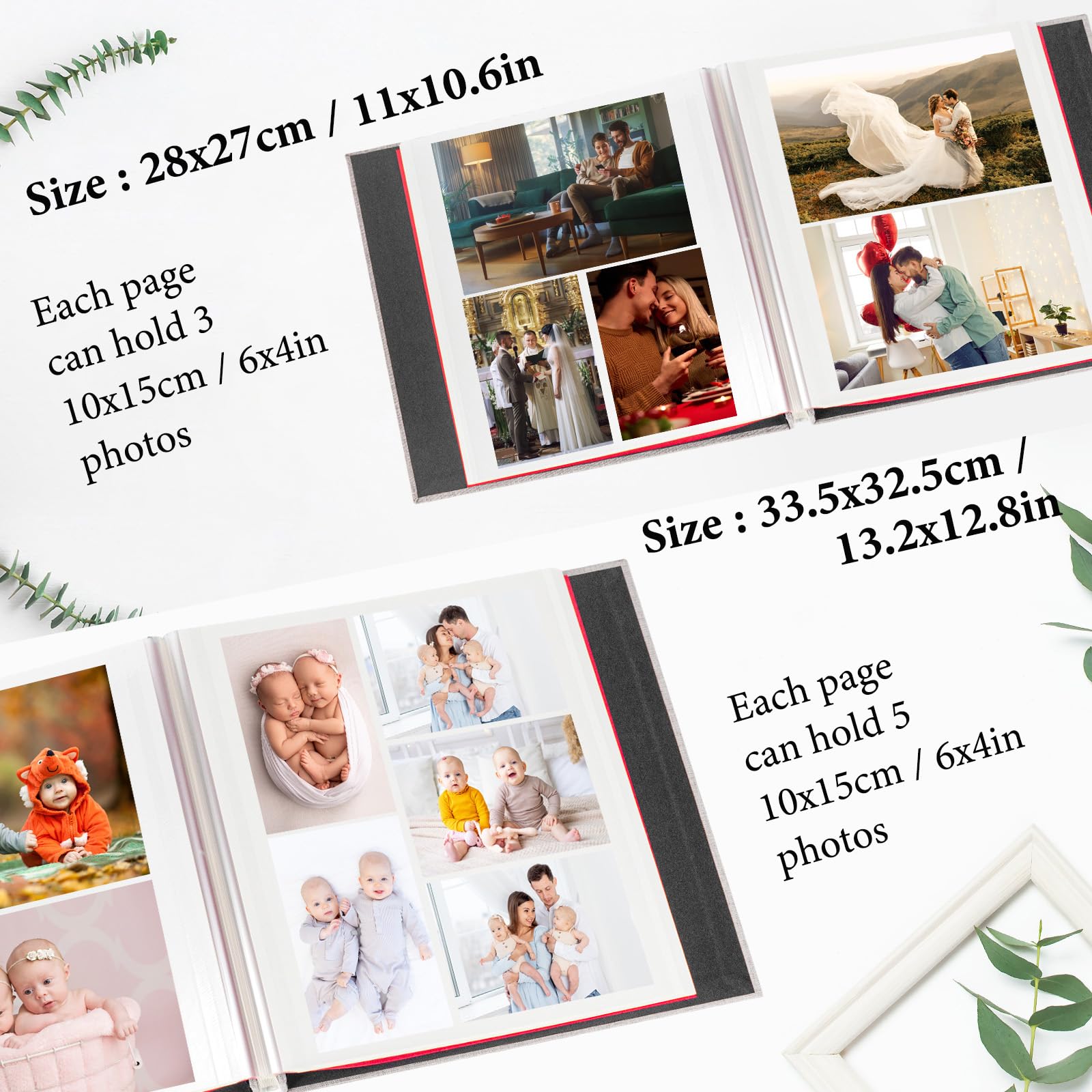 Album Fotografico Autoadesivo In Lino Grigio 28x27 Cm – 40 Pagine Per Foto 4x6, 5x7, 8x10 – Libro Ricordi Per Matrimonio E Viaggi