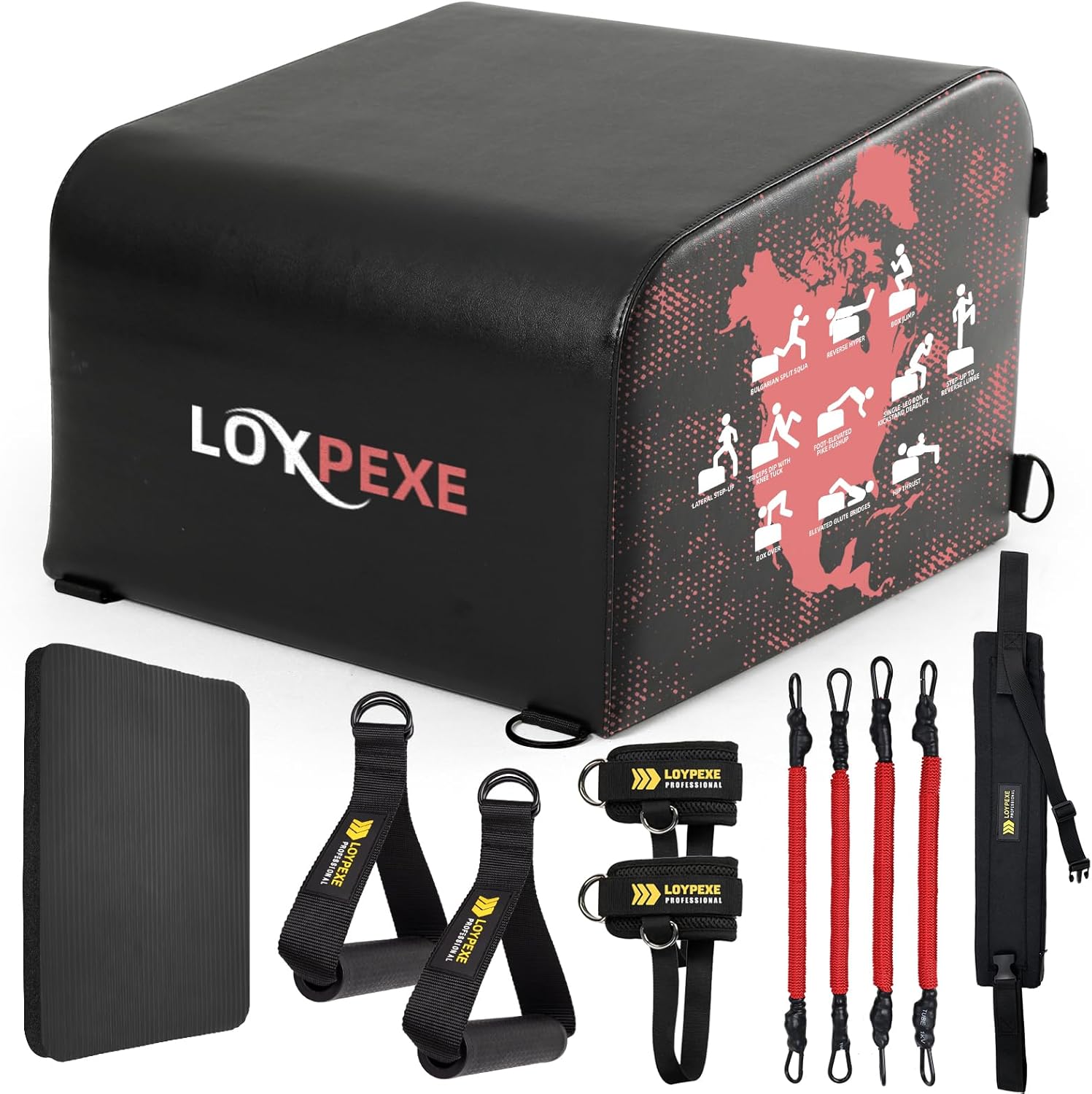 Multi-Functional Whole Body Workout Box Hip Thrust Bench,Hip Thrust Bench for Glute Bridge Exercise,Box Jump Training,Core&Abs Strength Training With Resistance Band,Exercise Handle,Knee Pad Gym