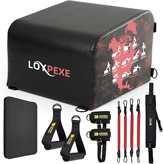 Multi-Functional Whole Body Workout Box Hip Thrust Bench,Hip Thrust Bench for Glute Bridge Exercise,Box Jump Training,Core&Abs Strength Training With Resistance Band,Exercise Handle,Knee Pad Gym