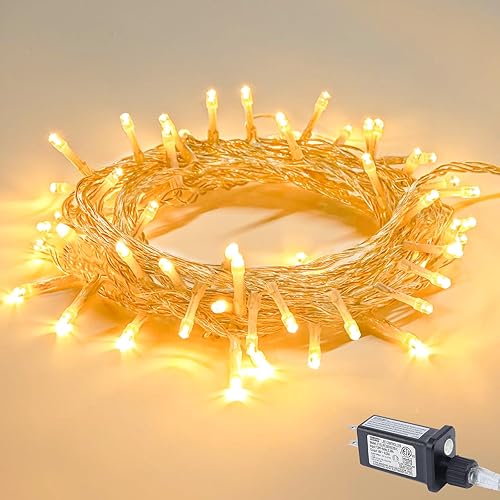 Miniatura 8 de Guirnalda de 300 luces LED de Navidad de 100 pies para exteriores, luces de árbol de alambre verde, luces parpadeantes para dormitorio con 8 modos