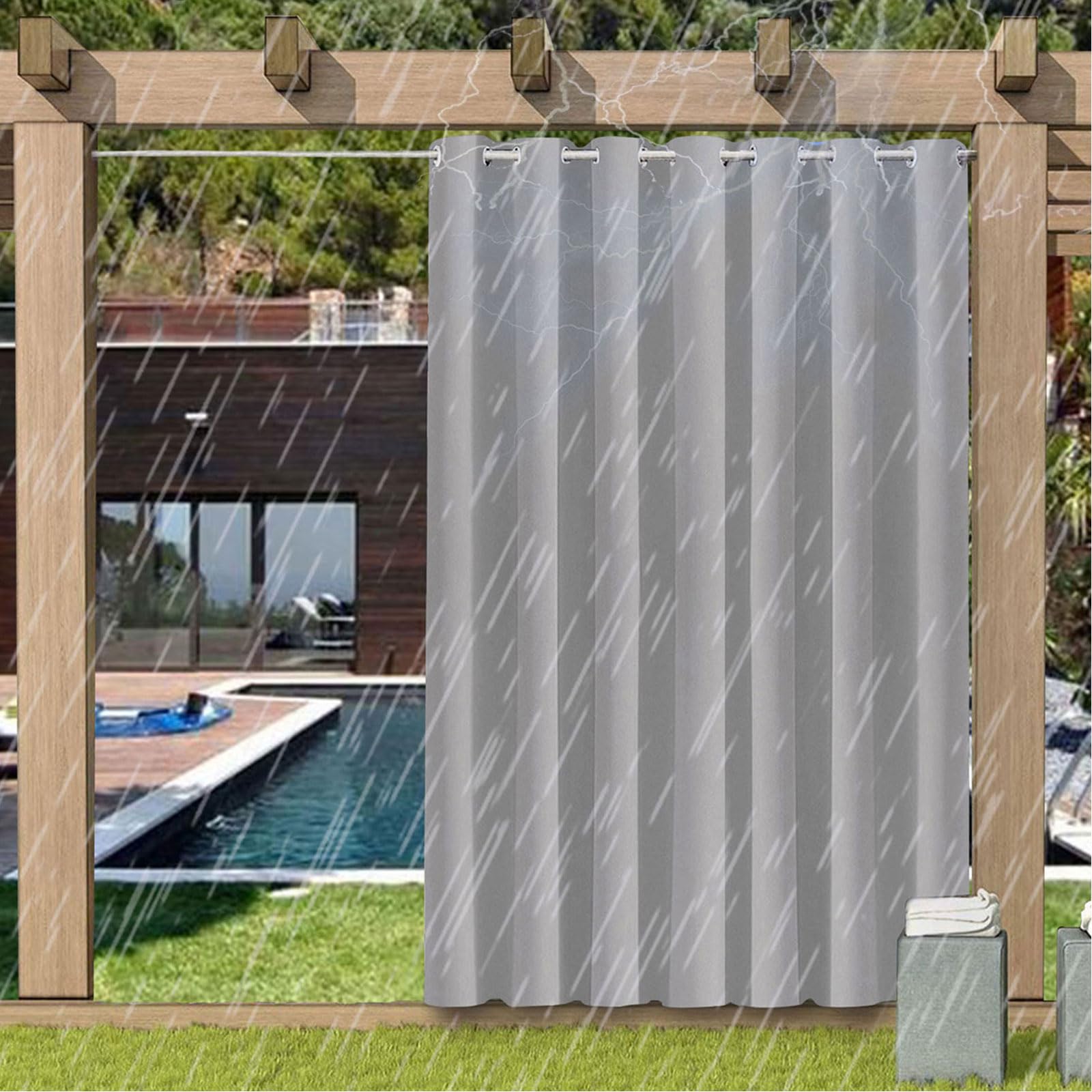 Tende da Esterno Impermeabili e Resistenti alle Intemperie, Tende Oscuranti per Interni ed Esterni, Tende Esterne Anti-Sole con Occhiello, 1 Pannello, Grigio chiaro, L305cm xA213cm
