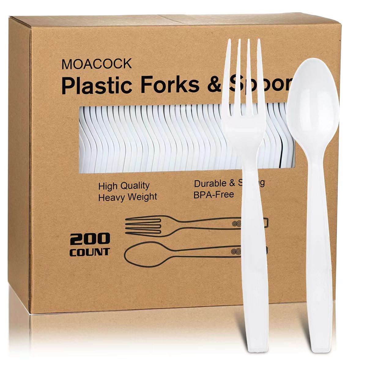 200 Count White Plastic Silverware, Heavy Weight Plastic Forks Spoons Disposable Utensils Cutlery Set for Wedding Party Supplies Everyday Use