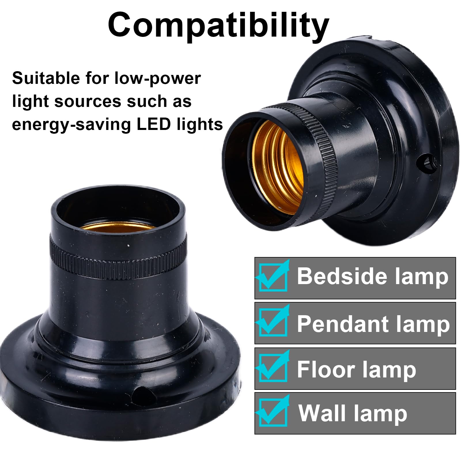 Lot De 12 Douilles E27 Plates Noires – Adaptateur Universel Ampoules LED & Éco – 60W Max – Sporgo