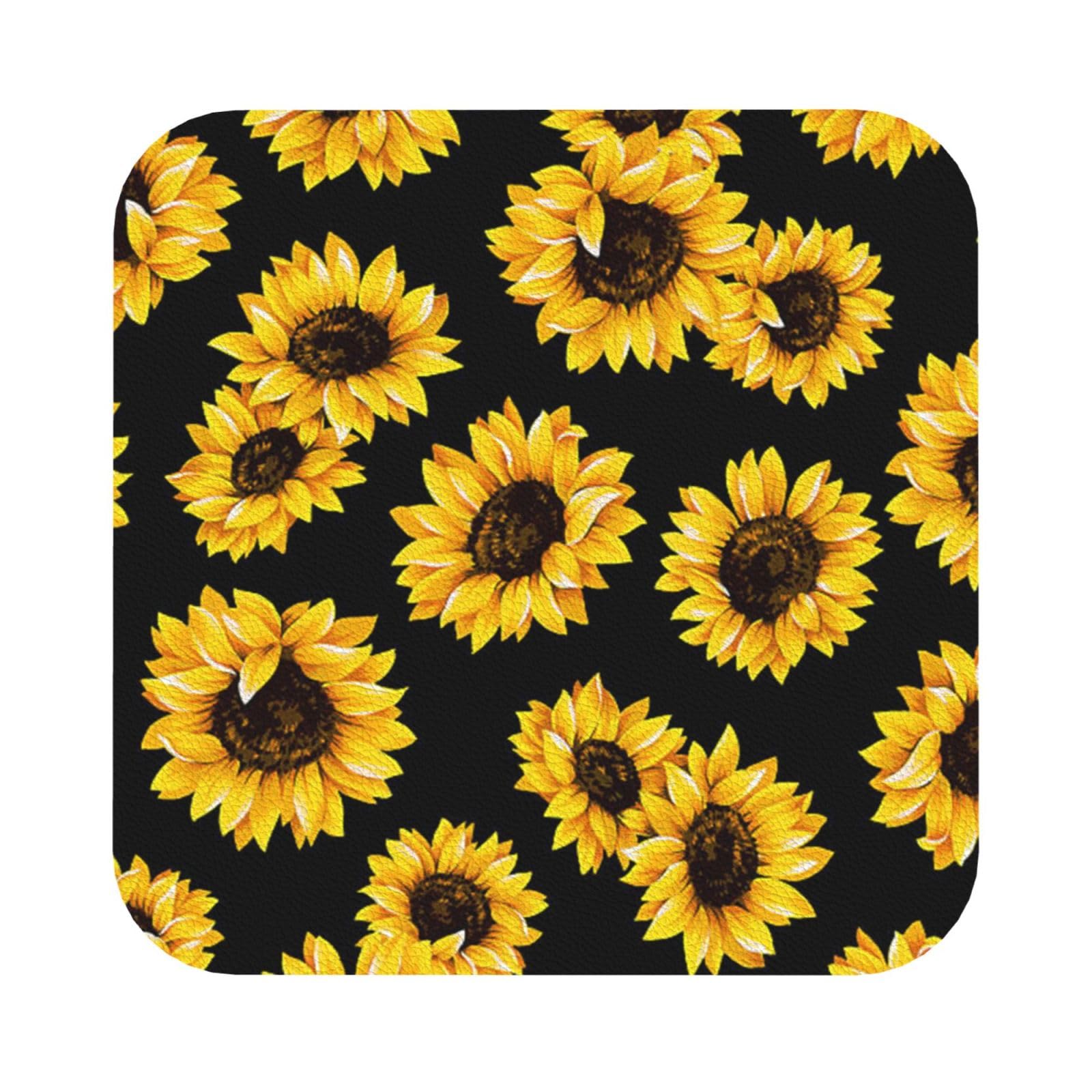 Spring Sunflowers Flowers PU Leather Coasters Set of 6 Square Drink Coasters