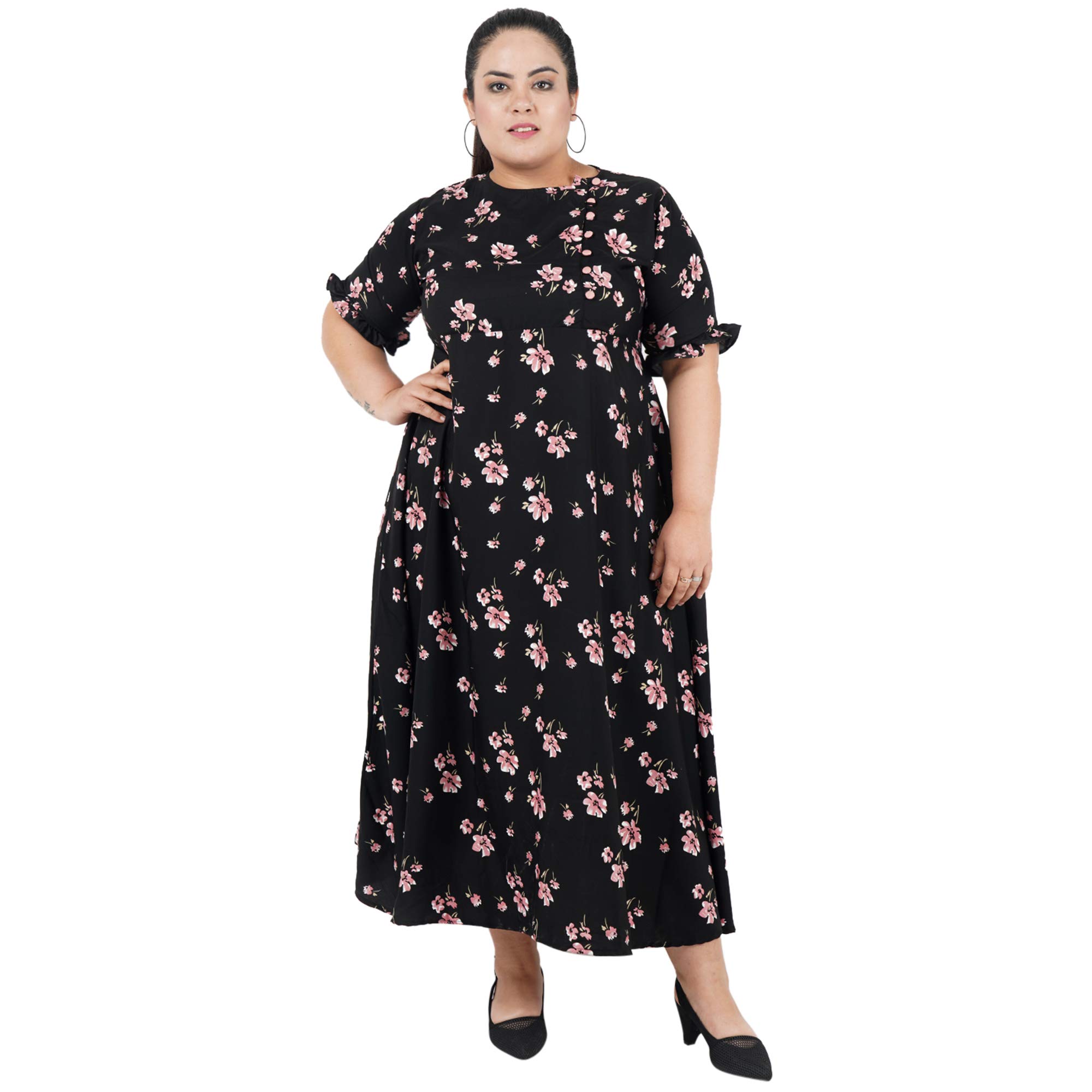IndietogaWomen's Plus Sizes Floral Printed Long Maxi Dresses (Fit and Flare 2XL to 10XL)