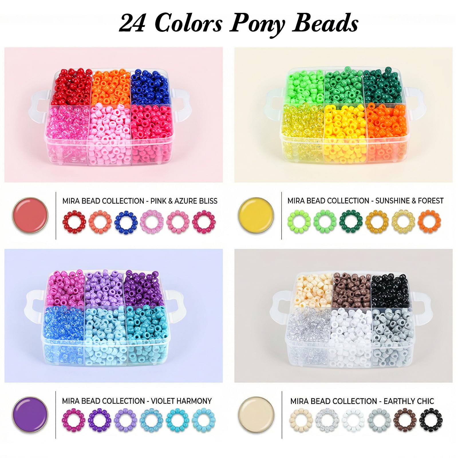 4800PCS Pony Beads Bulk, 24 Colors Kandi Beads 6x9mm Large Hole for Friendship Bracelets, Jewelry Making, Hair Braiding, DIY Art Craft - Shockproof Protective Gift Packaging - 4