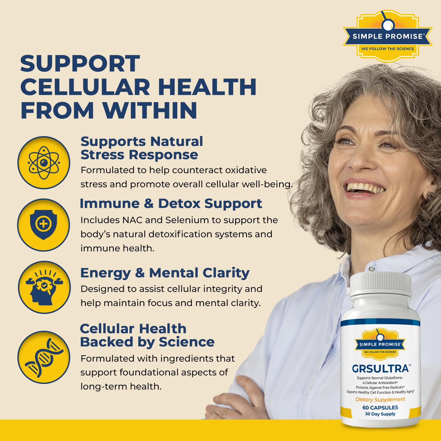 Amazon.com: Simple Promise GRS Ultra - Glutathione Supplement with NAC  600mg N-Acetyl Cysteine, Selenium 200mcg & Red Orange Complex - Antioxidant  & Cellular Support for Men & Women - 30 Days Supply :