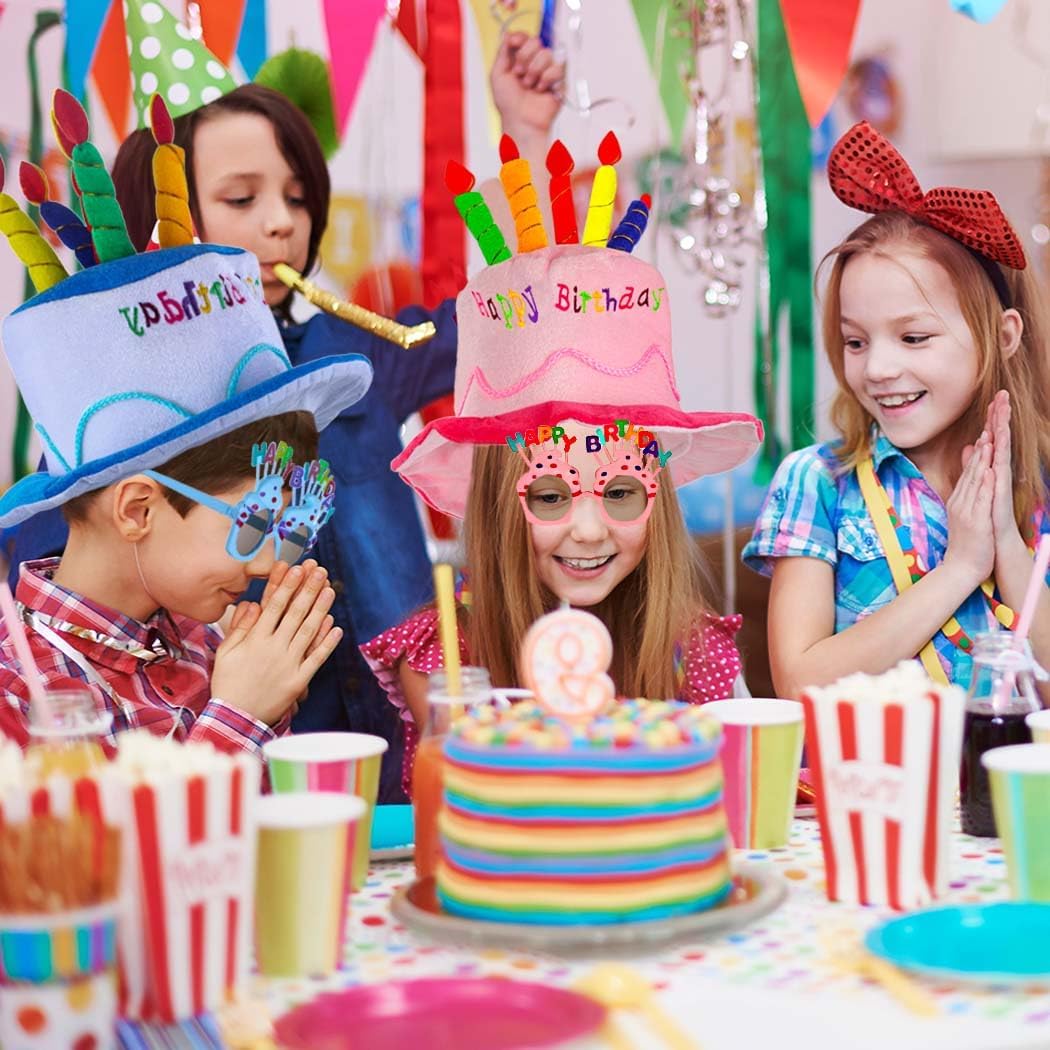 Birthday Hat Plush Happy Birthday Hats Pink Cake Caps Fancy Dress Party Hats with Sunglasses for Women and Girls