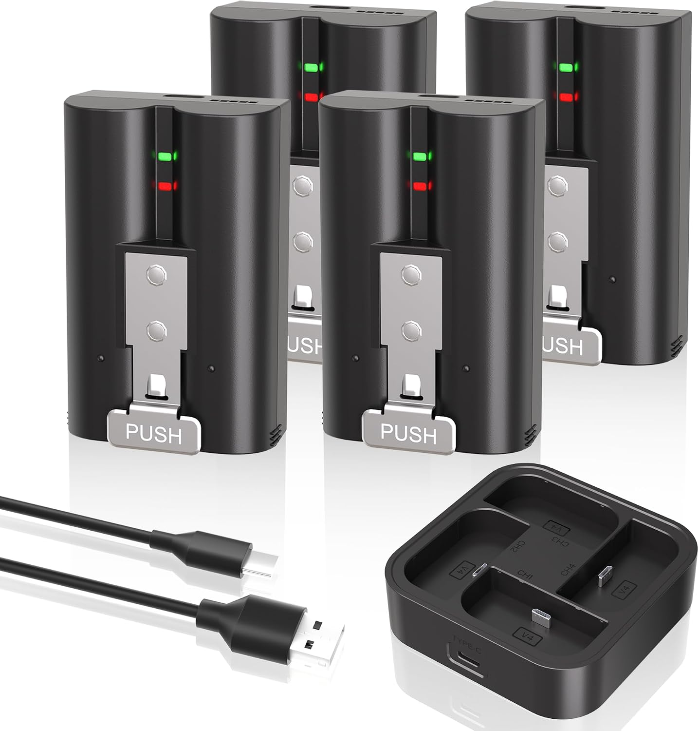 4 Pack 7200mAh Battery for Ring Doorbell & Cam,Upgraded 4-Slot Fast Charger | Quick Release Battery Pack Compatible with Ring Video Doorbell 2/3/3 Plus/4,Stick Up Cam,Outdoor Cam,Spotlight Cameras