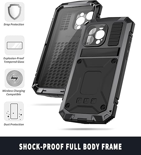 Miniatura 10 de Funda para iPhone 15 Pro Max 360 de cuerpo completo de protección resistente resistente aluminio Stan goma de metal de grado militar con protector