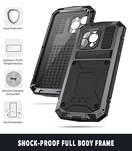 Simicoo Compatible with iPhone 15 Plus Metal Case with Screen Protector Camera Protector Military Rugged Heavy Duty Shockproof Case with Metal Kickstand Full Body Tough Dustproof Case(Black)