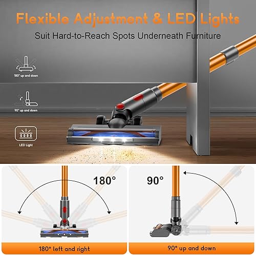 Miniatura 7 de Aspiradora inalámbrica, aspiradora de 45 Kpa para el hogar, aspiradoras de palo de 45 minutos con pantalla de batería, carga antienredos y montaje