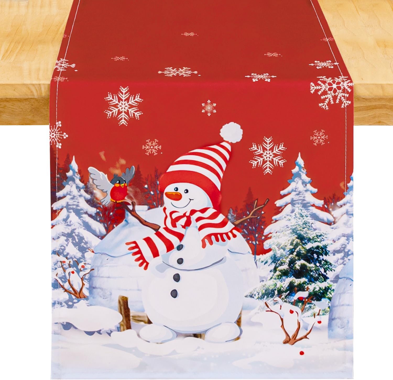 Romanstile Merry Christmas Table Runner, Winter Snowman