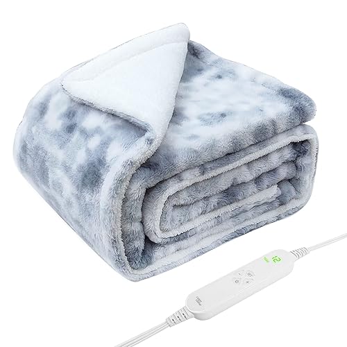 GOQO TOMO Electric Heated Blanket 50" x 60" Throw Wrap with 12 Heating Levels for Home Office Use Gradient Gray-H60 - Grey Tie-dye