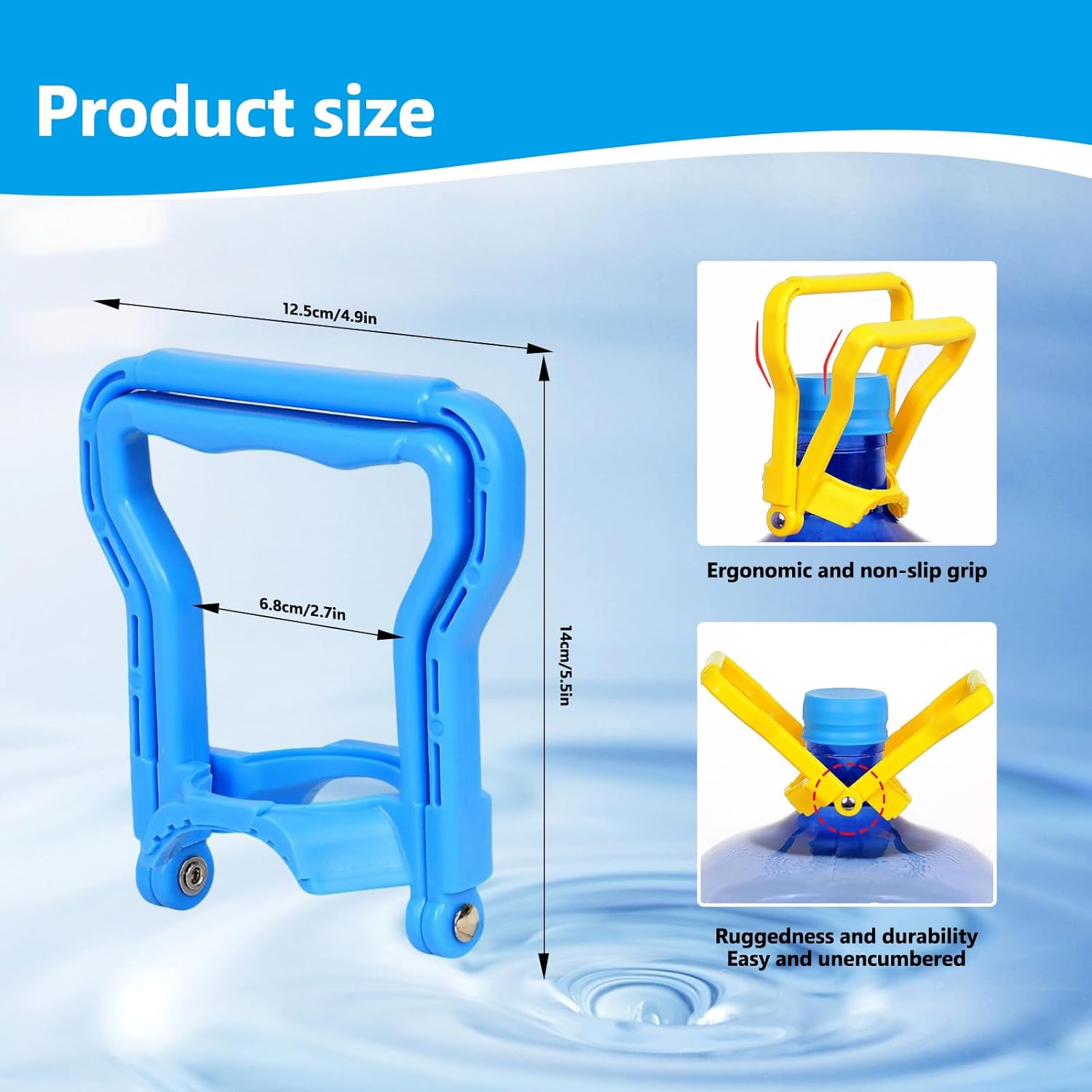 Heavy-Duty 5 Gallon Water Bottle Handle – Dual-Mode Single or Two-Person Lift, Ergonomic Grip for Easy Carrying, Fits Standard 5-Gallon Water Jugs (1blue) - Image 2