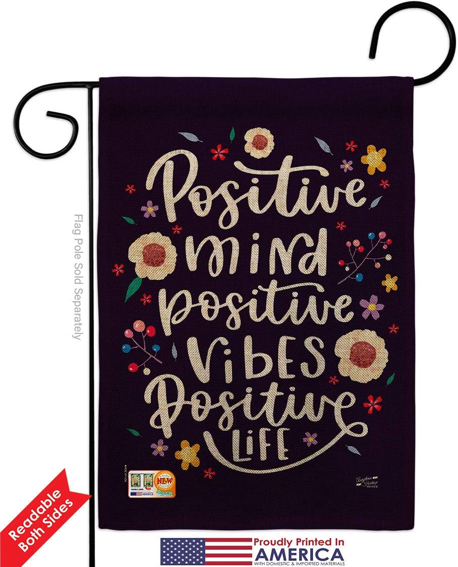 Positive Mind Burlap Garden Flag Set Wall Holder Expression Spiritual Hope Love Wisdom Support Emotion Postive Small Decorative Gift Yard House Banner Double-Sided Made In USA 13 X 18.5