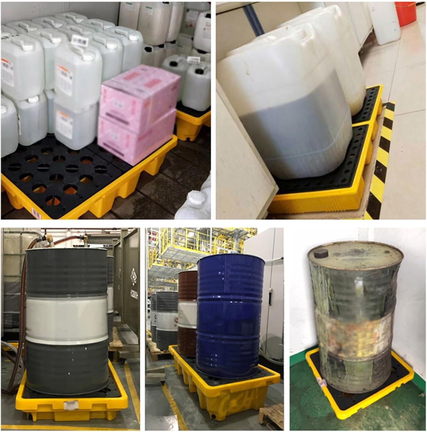 5-Pack Industrial Bucket Tray with Drain, Spill Containment Pallet, Yellow Platform for Kitchen & Durable & Static Safe/Yellow-5 Pack/47.2 * 23.6 * 6.7I(Yellow 1 Pack 28.3 * 28.3 * 6.3In)