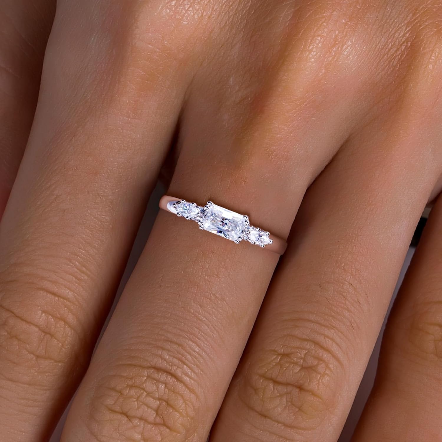 Radiant/Pear Cut Moissanite Engagement Rings Wedding Bands D Color VVS1 Clarity 925 Sterling Silver 3/4 Stone Promise Eternity Anniversary Band Ring for Women with Certificate - Image 5