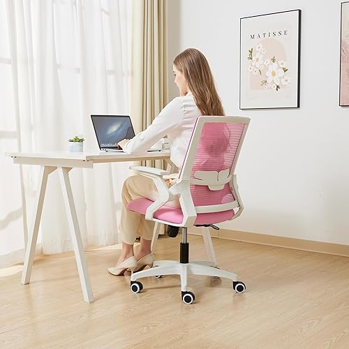Silla de oficina, silla de escritorio ergonómica, silla de malla transpirable con altura ajustable y reposabrazos abatibles, silla giratoria