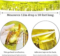 Vista 2 de Paquete de 4 unidades de guirnalda de flecos de papel de aluminio dorado de 40 pies total, bandera de oropel metálica, cortinas para colgar