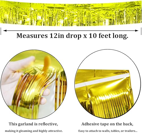 Miniatura 2 de Paquete de 4 guirnaldas doradas de flecos de aluminio de 40 pies con flecos metálicos para colgar en la pared, cortinas para desfile, flotador,