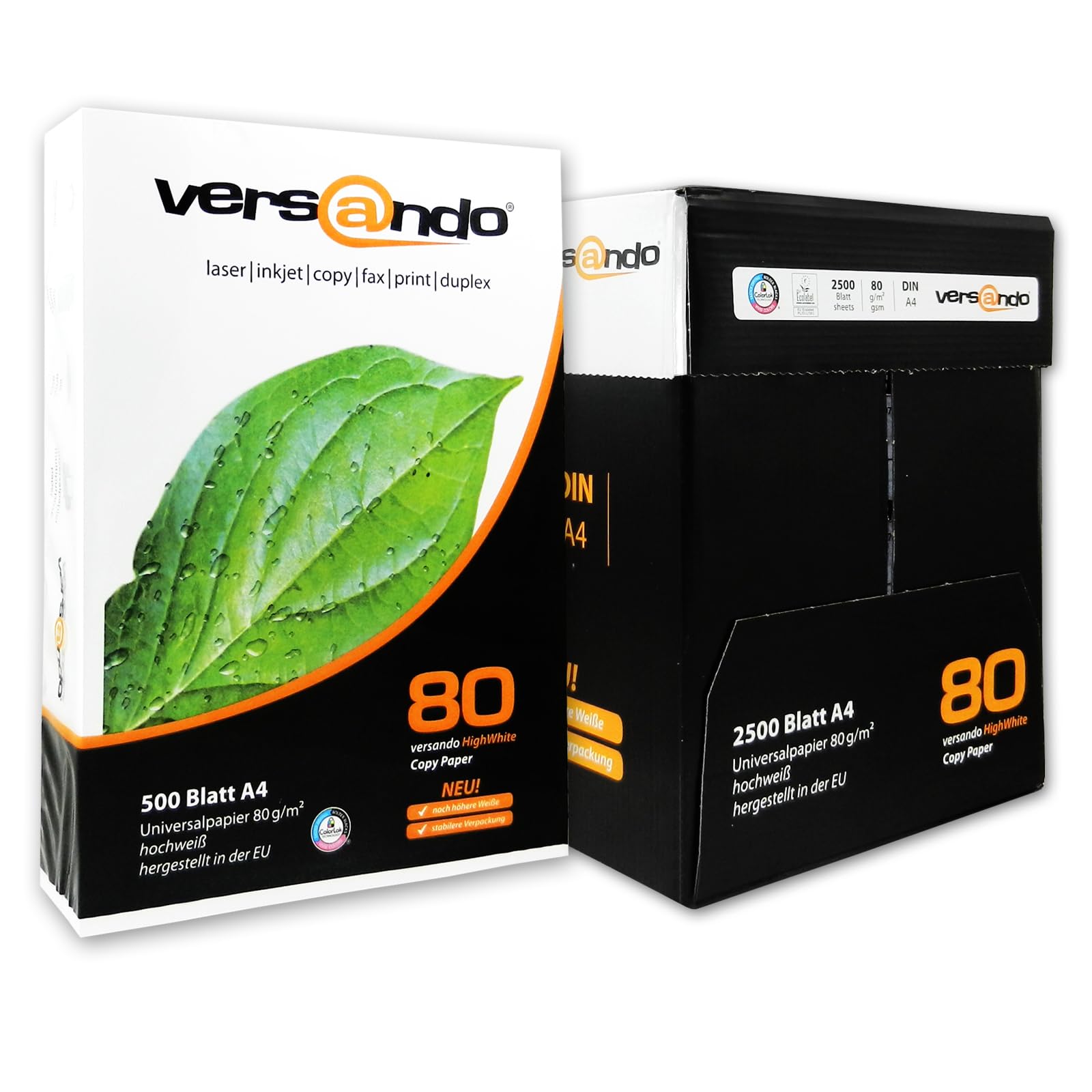 versando 2.500 hojas papel copia A4 HighWhite 80 papel impresora/universal 5x 500 hojas PremiumWhite CIE161 certificado PEFC