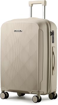 Aerostar 24  Medium Lightweight PP Hard Suitcase 4 Silent Spinner Wheels Check-in Luggage Integrated TSA Combination Lock for 15 to 20kg Beige, 75 Litre