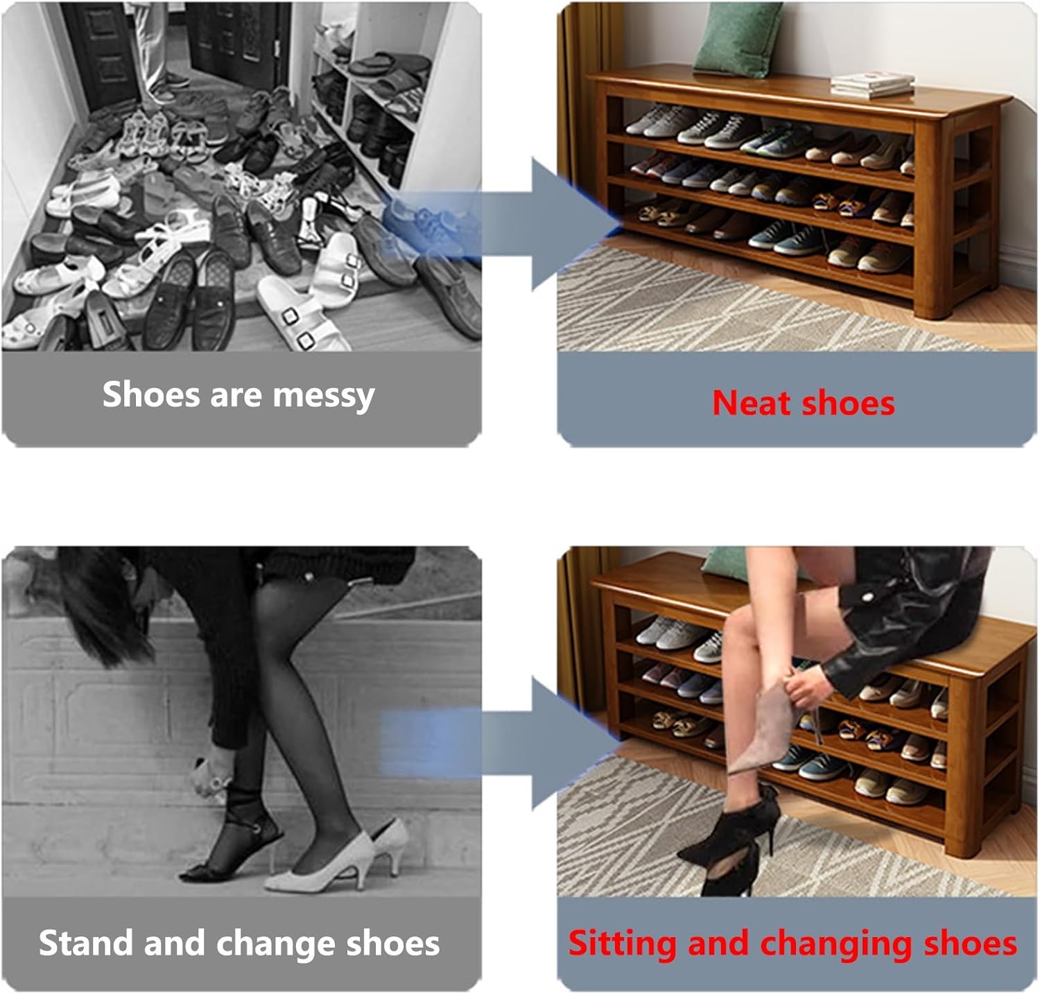 Shoe Bench, Shoe Rack Bench with Adjustable Shelf, Entryway Shoe Storage Bench with Seat and Storage, 2/3-Tier Wooden Shoe Shelf for Bedroom Balcony Entrance(Natural,32x12x21/80x30x54cm)