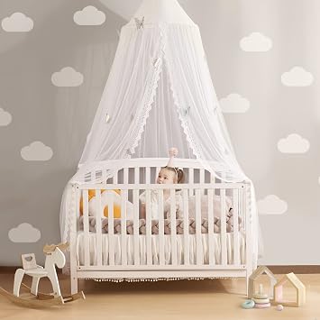 LOAOL Kids Bed Canopy with Lace Hanging Canopy Net for Baby Crib Nook Castle Game Tent Nursery Play Room Decor Butterfly
