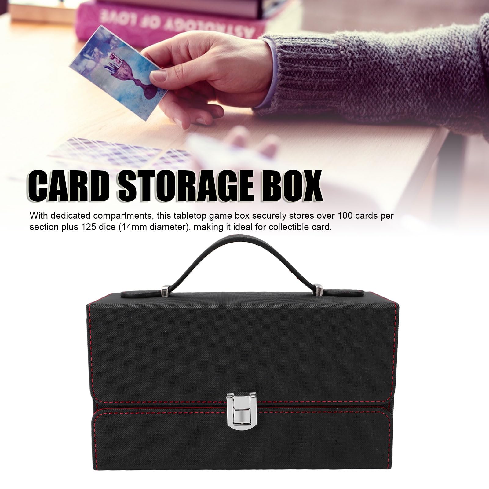 Sxhlseller Scatola Porta Carte con Doppia Finestra Chiusura Magnetica |Organizer in Pelle PU per Oltre 100 Carte con Custodia Portatile da Collezione con Porta Dadi