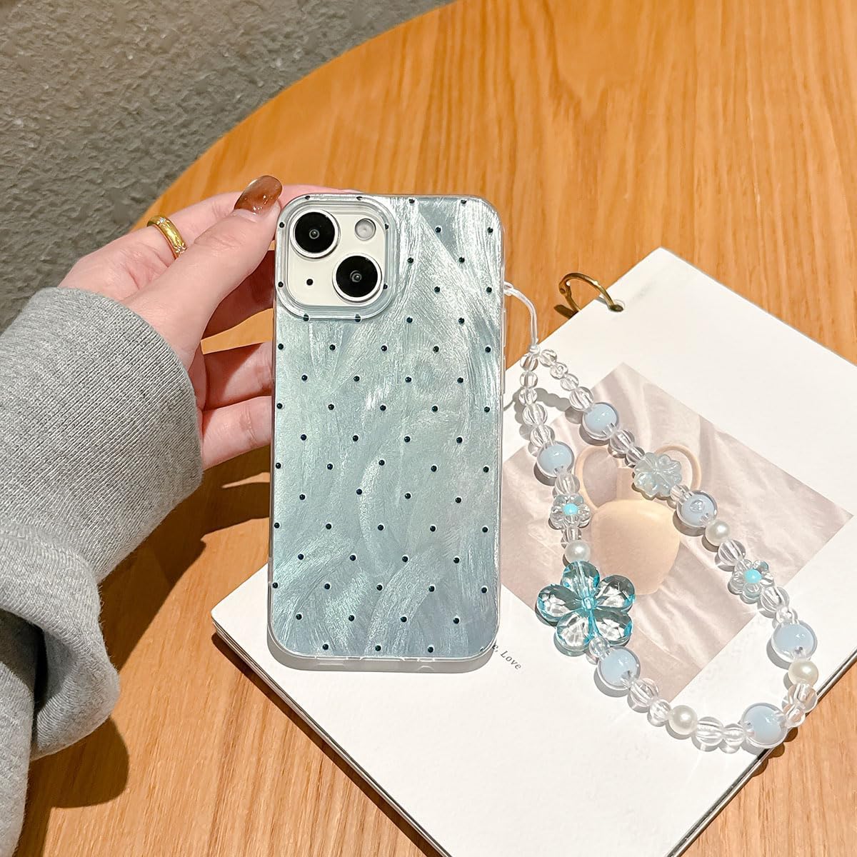 for iPhone SE 2020/2022 Case, iPhone 8/7 Case, Cute Aesthetic Chic Polka Dot, Slim Durable with Bling Bracelet Chain Protective Cover for Women Girls - Green image 4