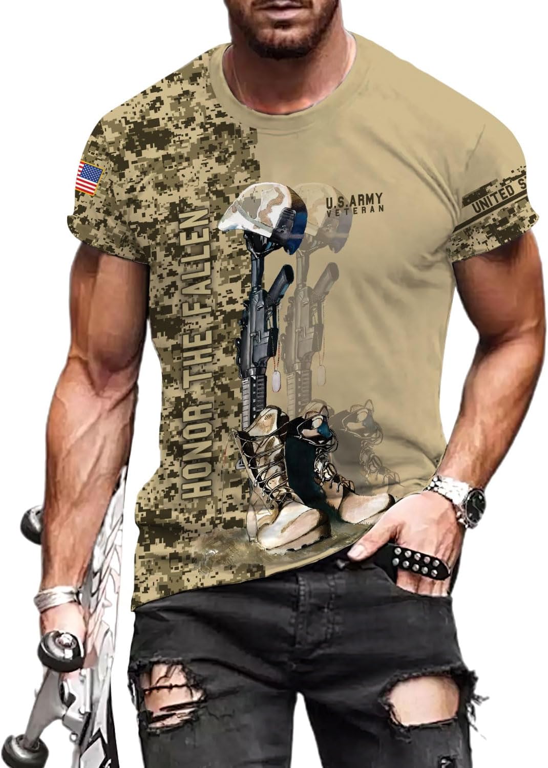 Veteran Army T-Shirt US Military Pride American Flag Vintage Jersey, Army Shirts for Men Memorial Day Idea