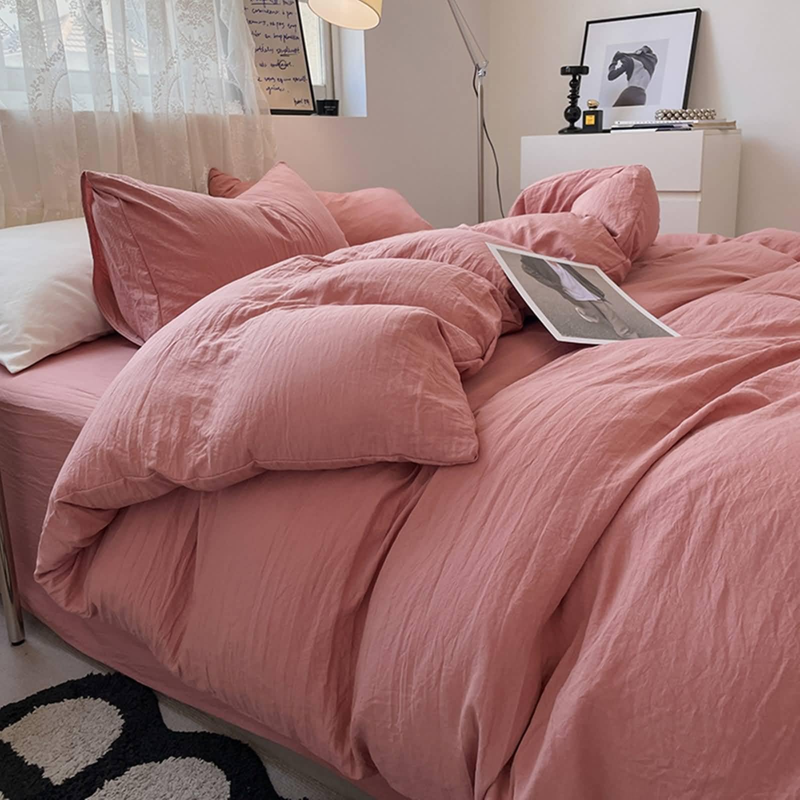 Parure de lit 4 pièces saumon avec housse de couette 150x200cm