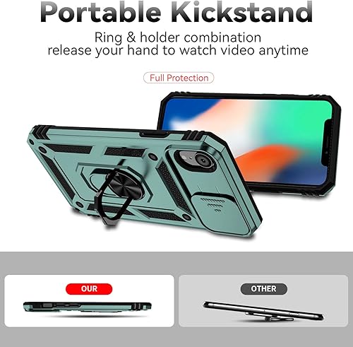 Miniatura 6 de YZOK Funda para iPhone XR, con cubierta para lente de cámara HD, grado militar anillo de montaje en coche con soporte híbrido de policarbonato duro