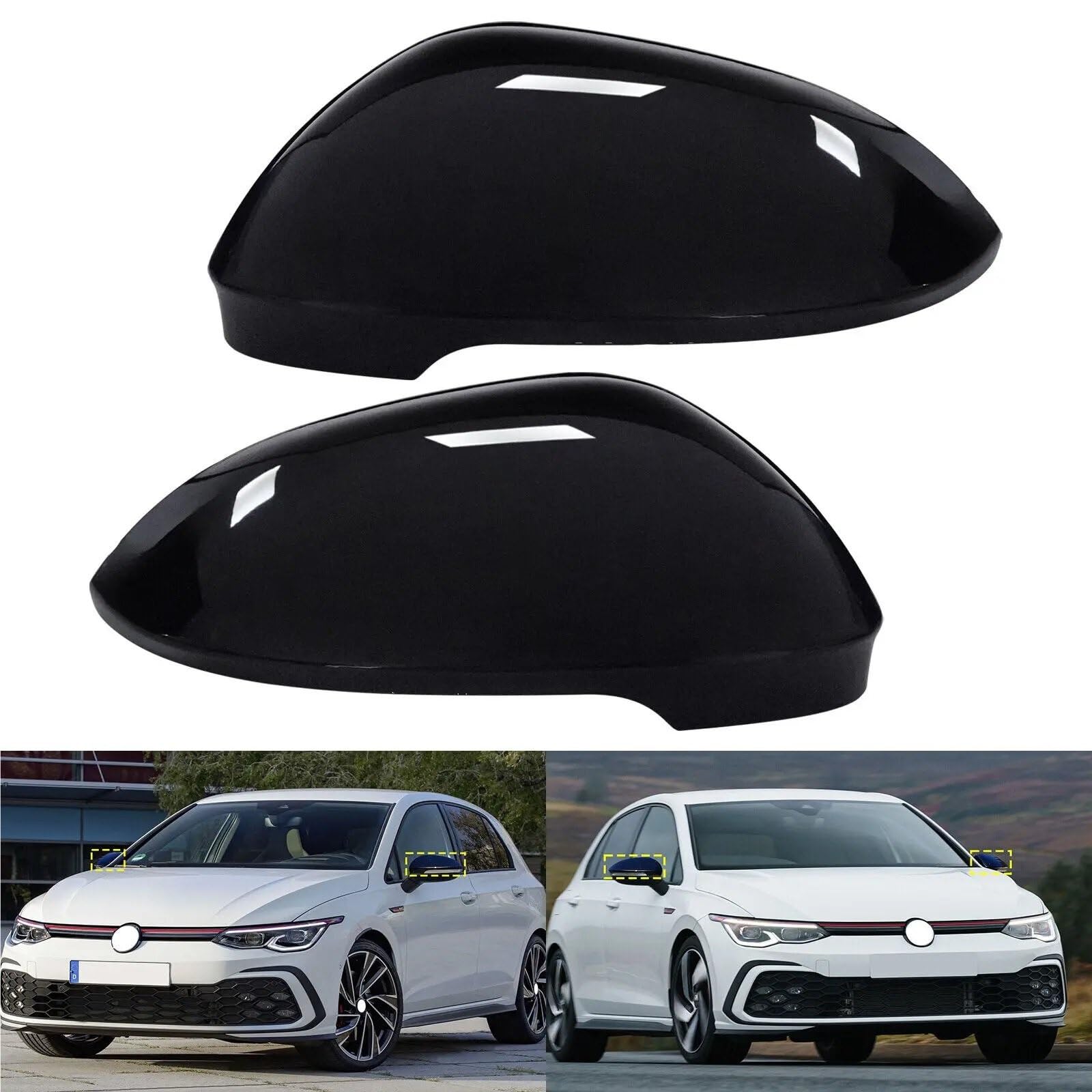 Naklejka przeciwmgielna na lusterko Osłony lusterek bocznych, błyszczące, czarne, pasujące do VW Golf MK8 20+.