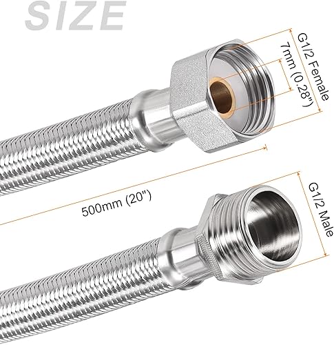Miniatura 2 de METALLIXITY Conector de línea de suministro de grifo (19.685 in20 pulgadas), conector de manguera de suministro de agua 304 hembra G12 macho G12