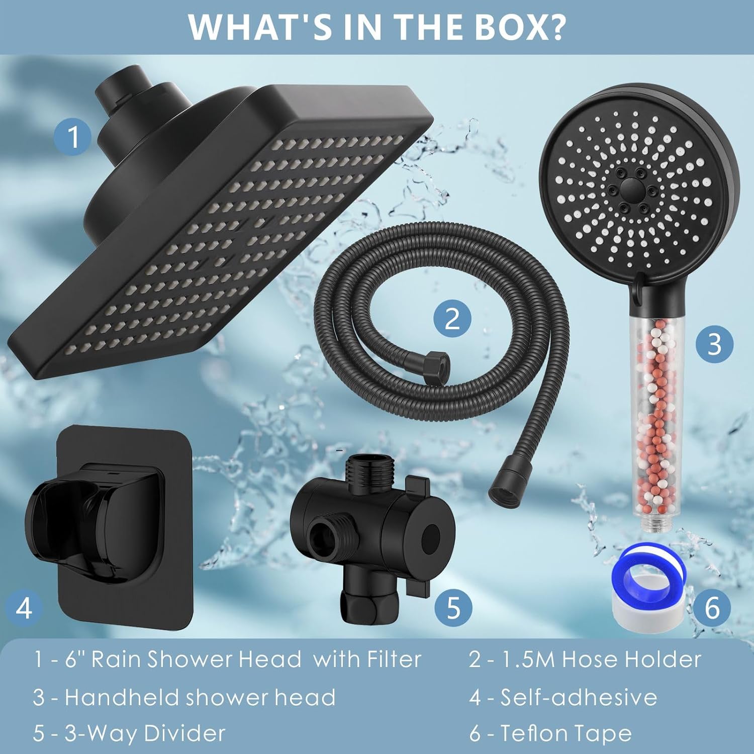 Filtered Shower Head with Handheld Combo, High Pressure Rain Showerhead Filter for Remove Chlorine and Harmful Substances, with Self-adhesive Holder/59" Hose, Matte Black