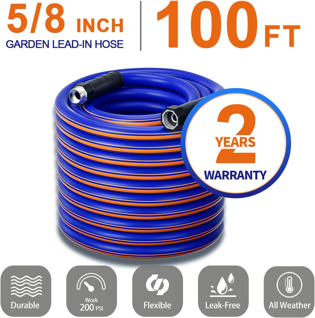garden hose 100 ft x 5/8Inch, Hybrid Rubber water hose 100ft, Durable, Anti-UV, Sturdy, No-Leakage, Lightweight, Flexible, Heavy Duty garden hoses with Swivel Handle