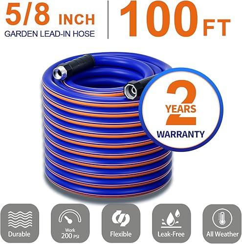 Miniatura 2 de Manguera de jardín de 100 pies x 58 pulgadas, manguera de agua de goma híbrida de 100 pies, duradera, anti-UV, resistente, sin fugas, ligera,