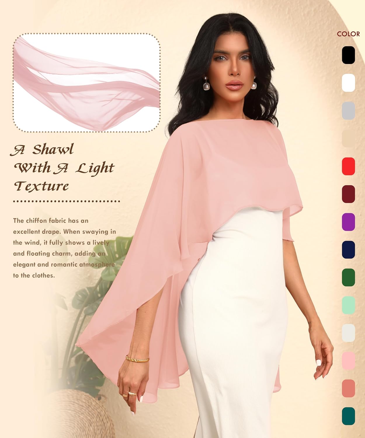 Chiffon Sheer Shawl Wraps Women's Girls Shrug for Evening Dress Wedding Cape Cover Up 1920s Shawl image 2