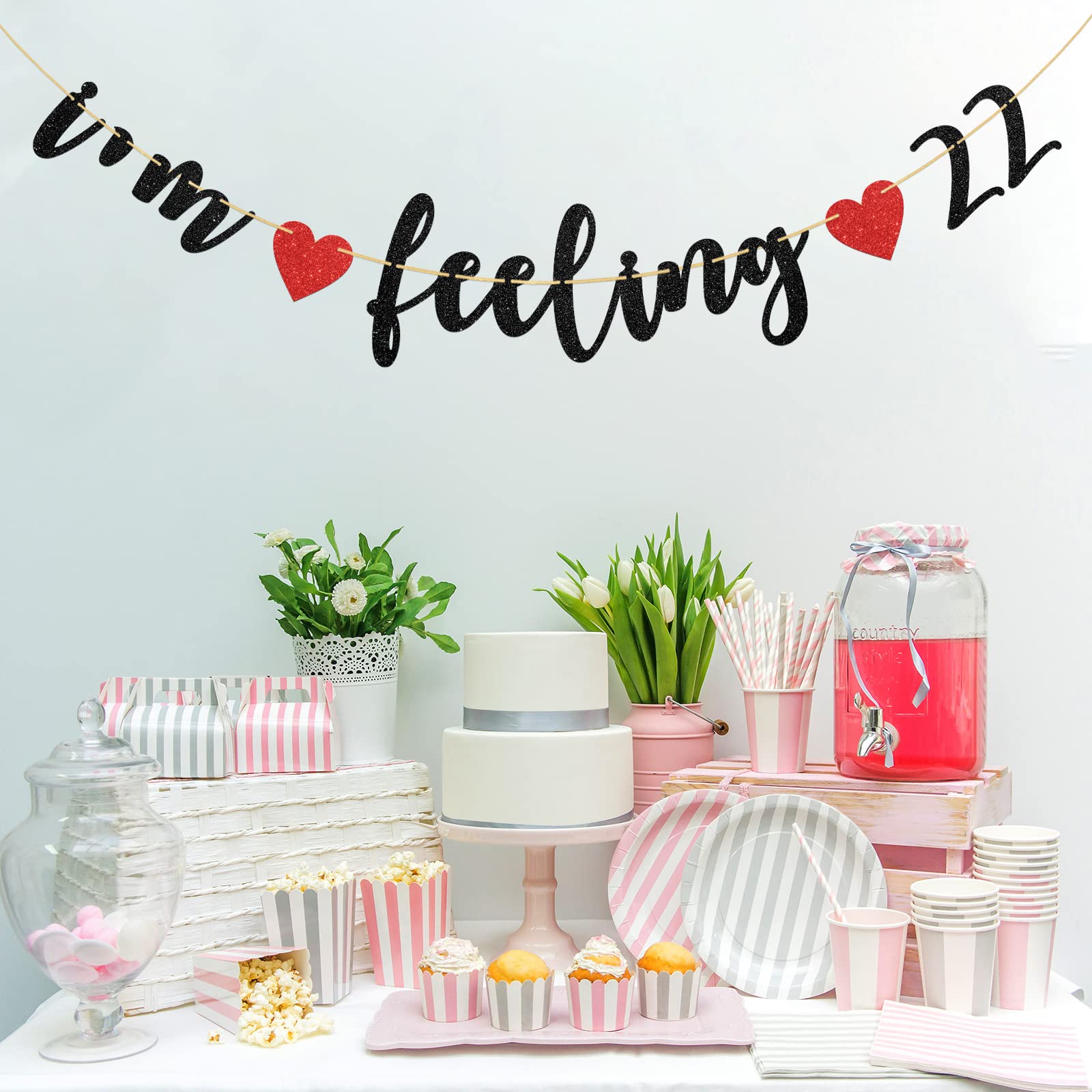 Happy 22nd Birthday Banner – „I‘m Feeling 22“ Mit Glitzer | Leichtes Party-Deko Für Geburtstagsfeiern