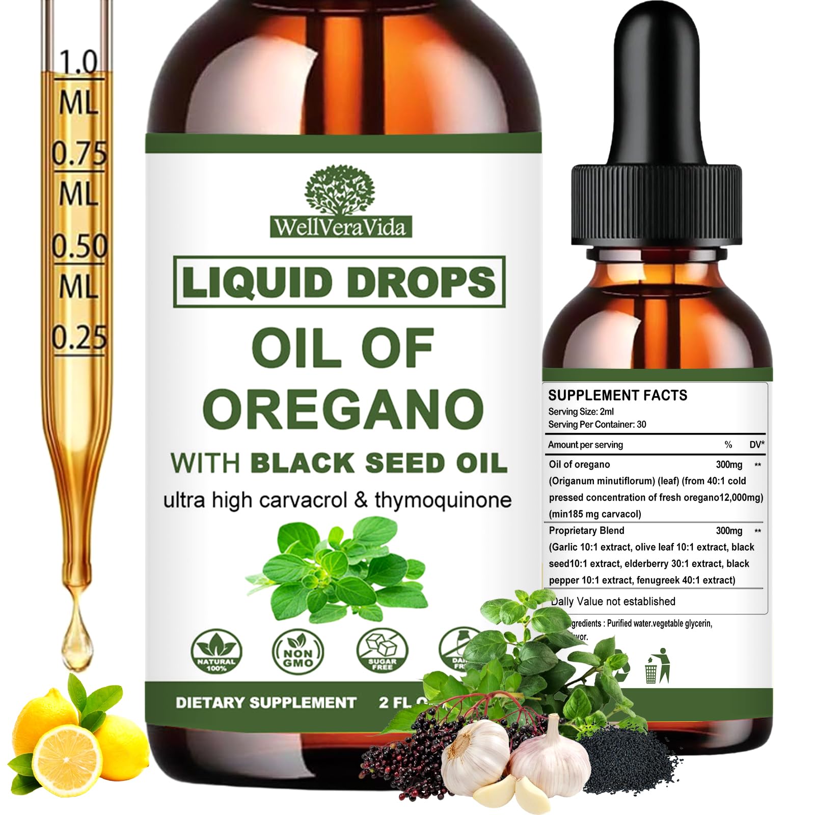 Oil of Oregano with Black Seed Oil - Organic Herbal Oregano Oil Supplement