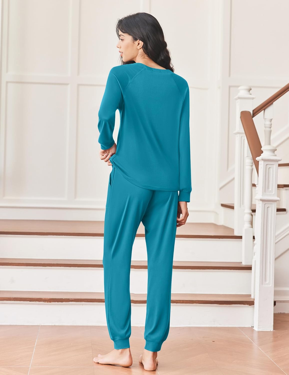 Ekouaer Womens Pajamas Long Sleeve Jogger Sets Comfy Pjs Soft Loungewear 2 Piece Lounge Sets with Pockets S-XXL - Image 5