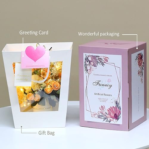 Miniatura 4 de Funecy Flores artificiales con hermoso florero, bolsa de regalo para tarjeta de felicitación, se puede colocar directamente arreglo floral para