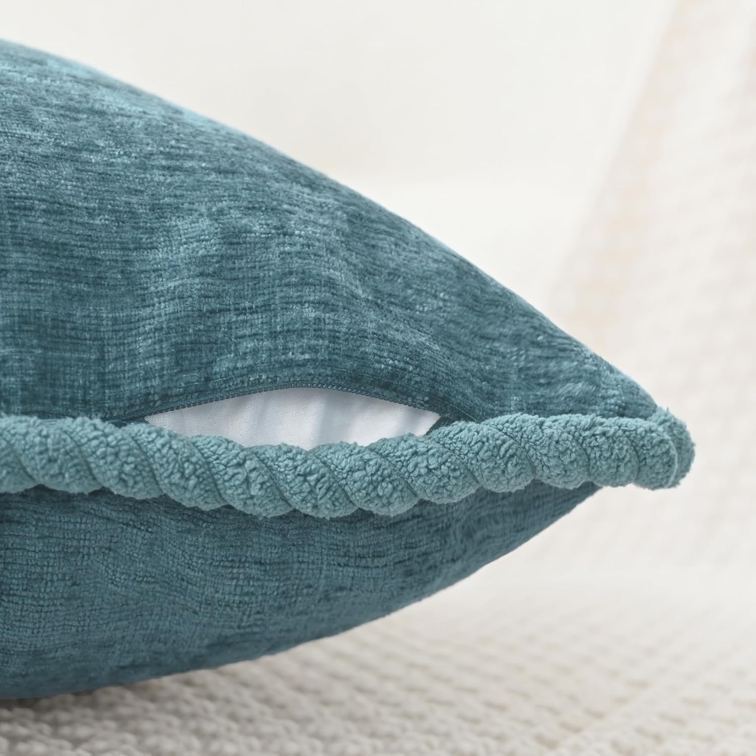 CaliTime Decorative Couch Throw Pillow Covers 18 X 18 Inches Pack of 2 Cozy Chenille Piping Edge Cushion Cases for Sofa Bed Living Room Home Smoke Blue - Image 3
