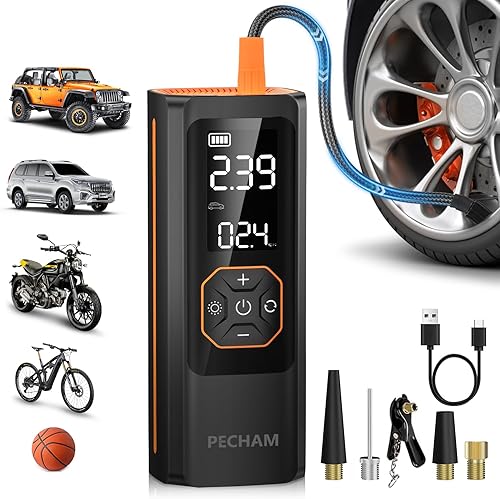 PECHAM Inflador de neumáticos, compresor de aire portátil, batería USB 5 V, 20000 mAh, bomba de neumáticos inalámbrica de 160 PSI, bomba de aire